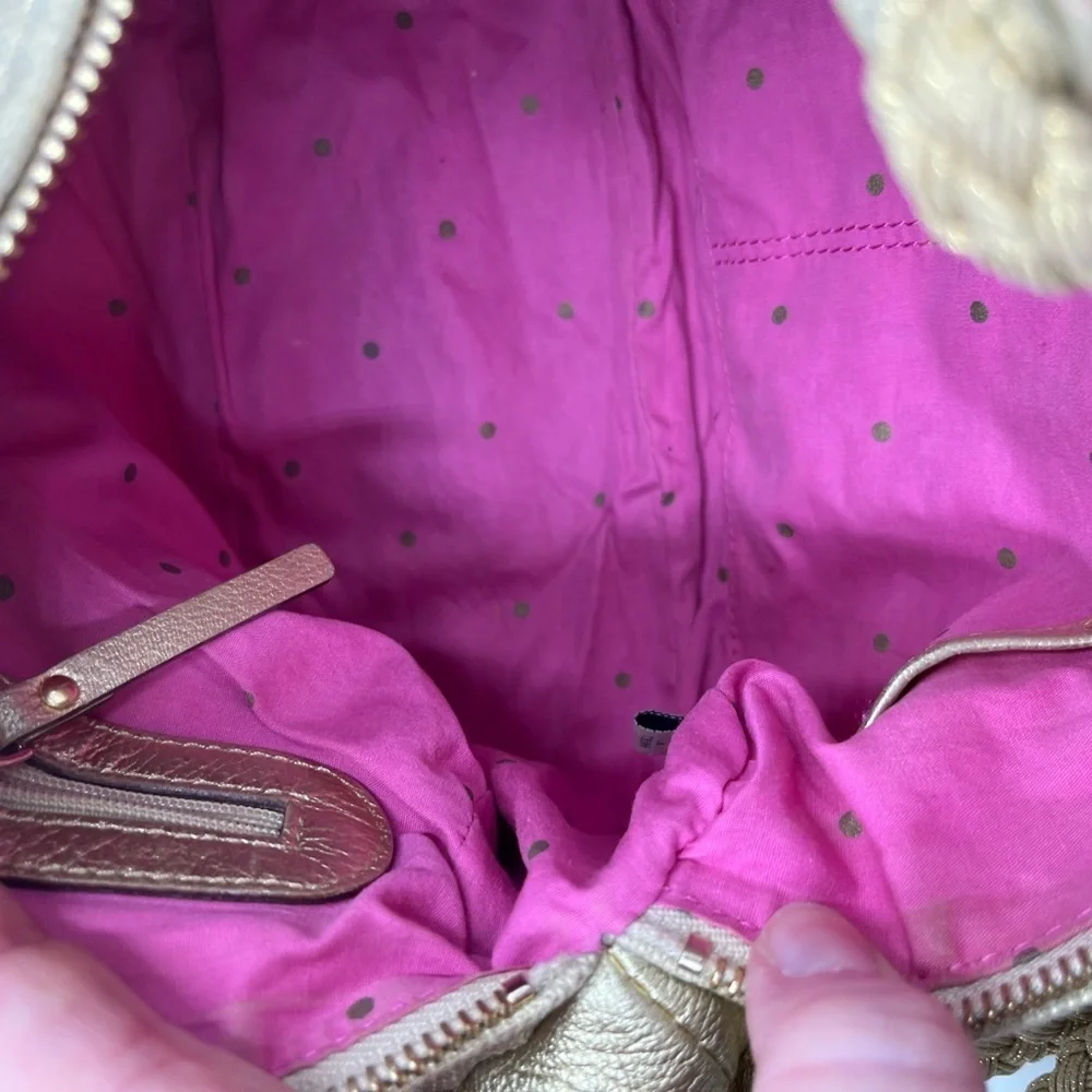 Authenticated Kate Spade Gold Metallic Glitter Canvas Leather Gabi Avalon Hobo‎
